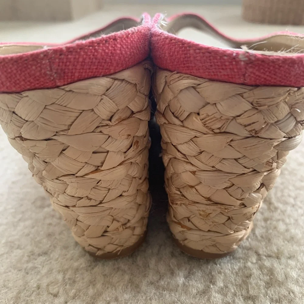 Chinese Laundry Orange Linen Peep Toe Straw Wedge Sandals Size 8.5